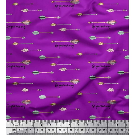 Soimoi Purple Rayon Crepe Fabric Text & Arrow Tribal Print Fabric by the Yard 46 Inch Wide