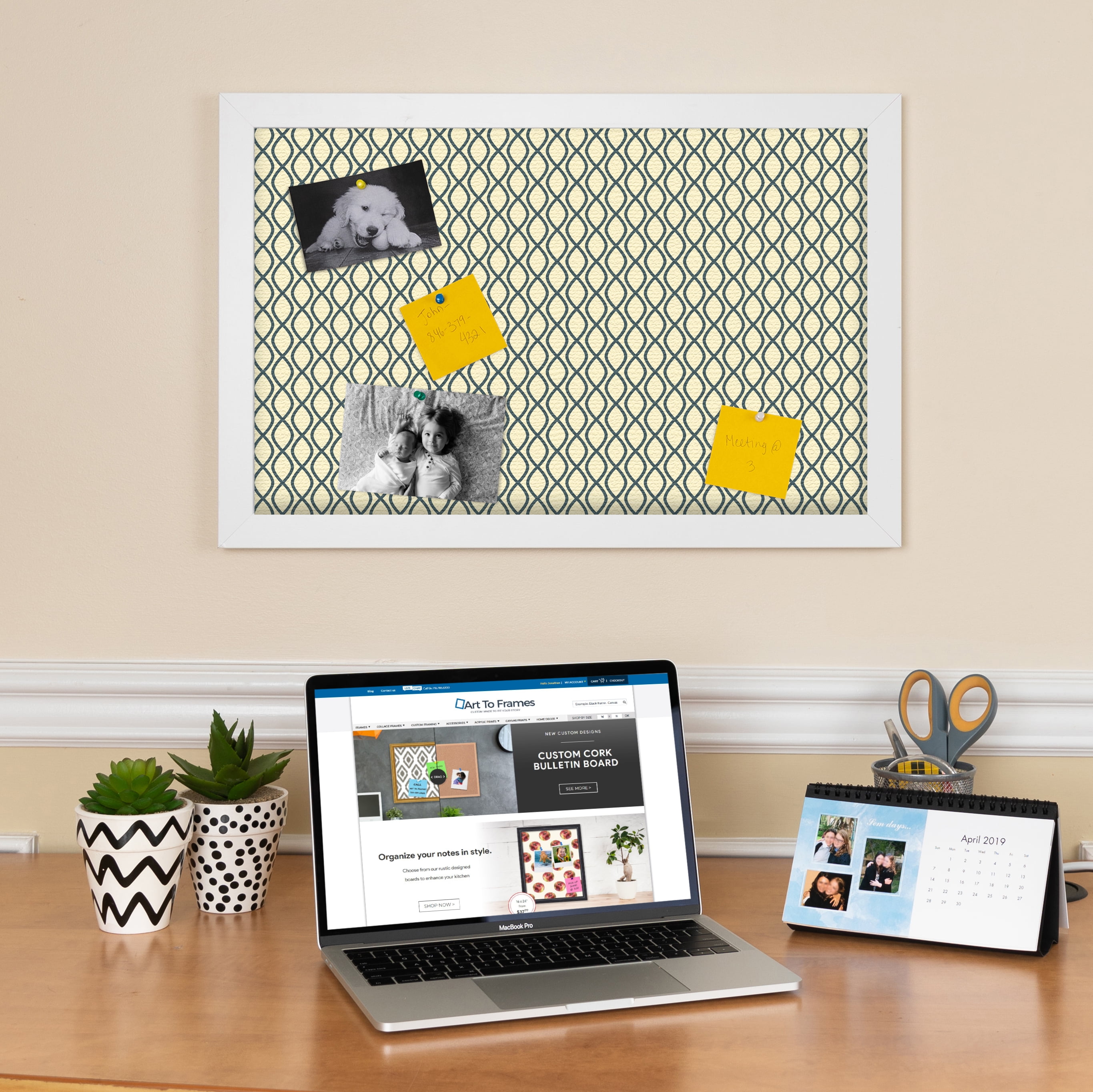 PinPix 16x12 Custom Cork Bulletin Board Yellow And Blue Waves Poster Board Has a Fabric Style Canvas Finish, Framed in Yellow And Blue Waves, by ArtToFrames (PinPix-321)