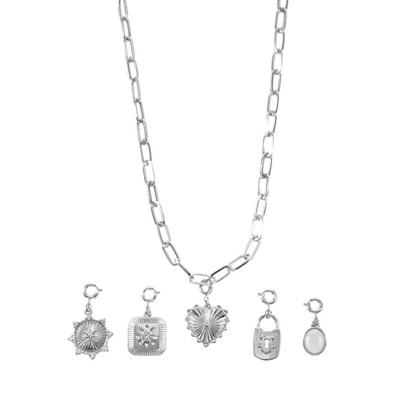 No Boundaries Holiday Gifting Silvertone Necklace & Charm Set
