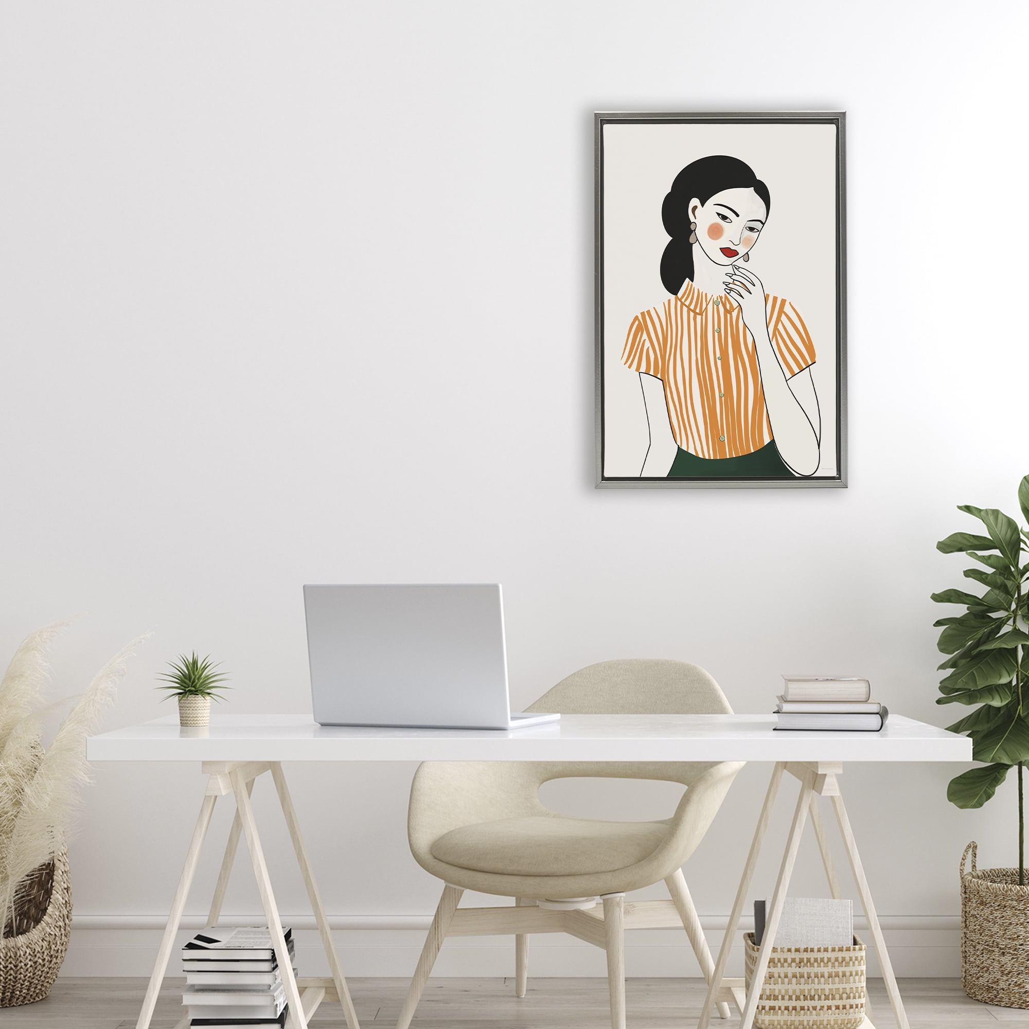 Stupell Industries Woman in Orange Blouse Gray Framed Floater Canvas Wall Art, design by Omar Escalante