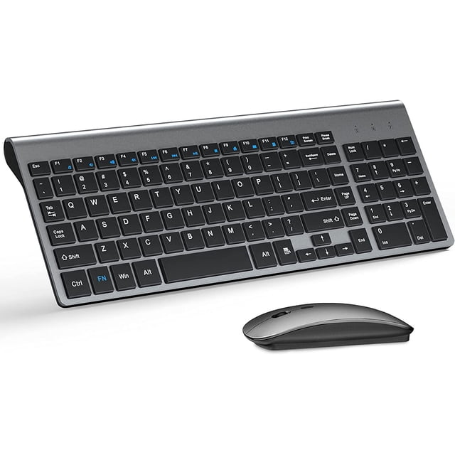 Wireless Keyboard and Mouse Ultra Slim Combo, 2.4G Silent Compact USB 2400DPI Mouse and Scissor Switch Keyboard Set with Cover, Batteries Included, for PC/Laptop/Windows/Mac - Gray Black