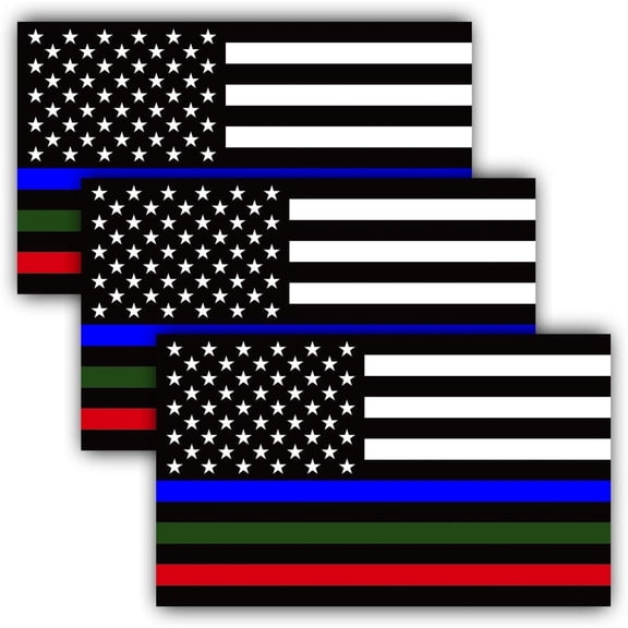 ANLEY 3 Pcs Thin Line US Flag Decal 5X3 inch - Blue Green and Red Reflective Stripe American Flag Car Stickers - Support Police Military and Fire Officers