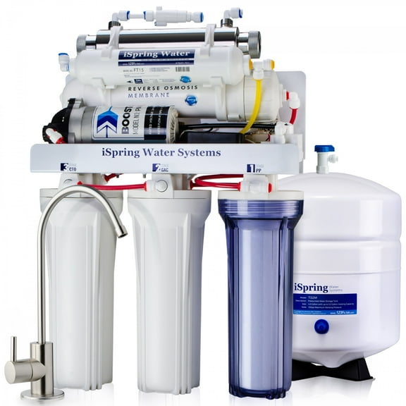 iSpring RCC1UP 6-Stage 100 GPD Under Sink Reverse Osmosis Drinking Water Filtration System With Booster Pump and UV Ultraviolet Filter
