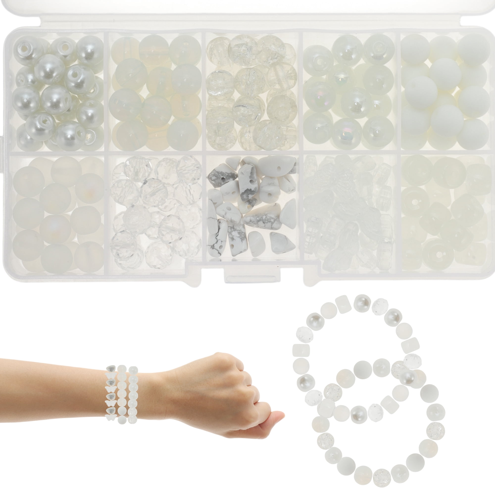 Unique Bargains 8mm Round Glass Beads for Bracelets, 200 Pcs for Jewelry Making White
