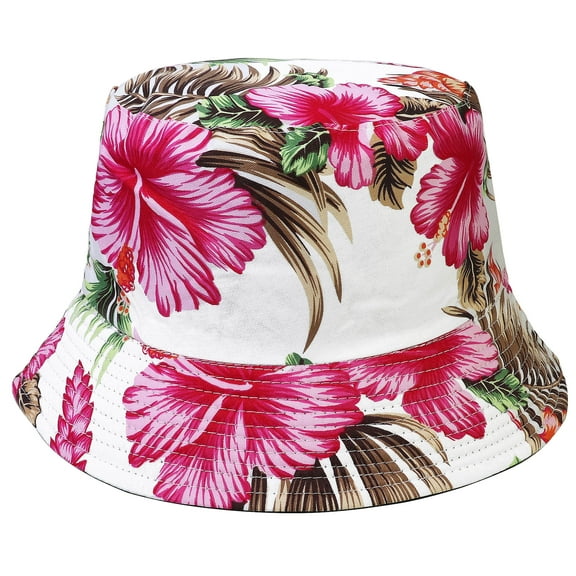 Flower Reversible Bucket Hat For Men Women Summer Travel Beach Outdoor Fishing Hat 100% Cotton - J618-Fuchsia