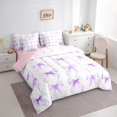 thumbnail image 2 of spefrowx Purple Watercolor Bow Twin Bedding for Girls, Modern Fashion Ribbon Bedding Comforter Set, Pink Reversible, 7 Pieces, 2 of 6