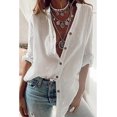 thumbnail image 5 of Mayntop Camisa larga de algodón para mujer con cuello abotonado y manga larga enrollable, blusa tipo túnica informal holgada y lisa, 5 of 5
