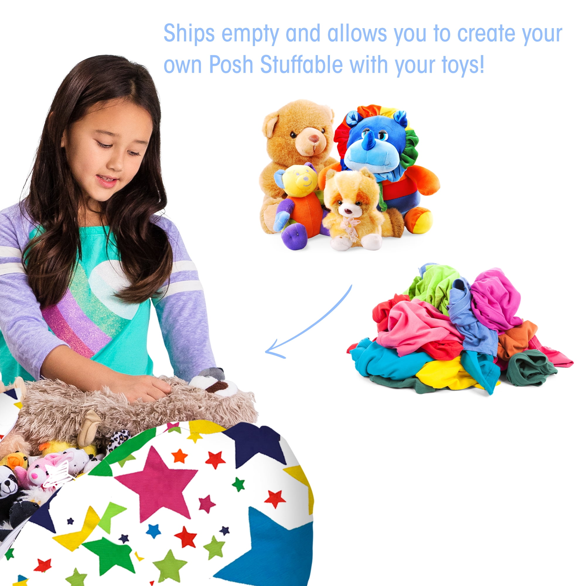 Posh Creations Bean Bag Stuffable Cover Only,Seat,Canvas,Kids,2 ft, Multicolor Stars,White