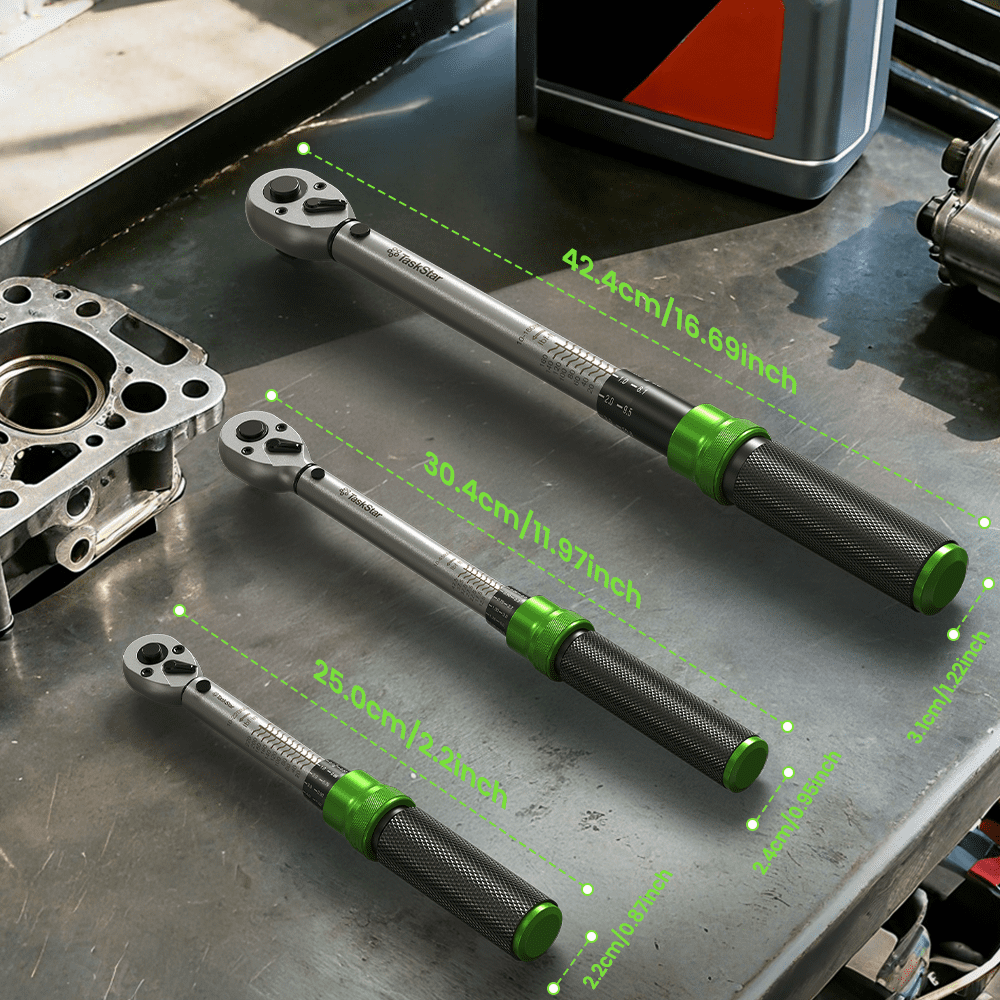 TaskStar 1/4 3/8 1/2-inch Drive Click Torque Wrench Set, Precision Torque Tool 45-221in.lb, 7-45ft.lb, 30-160ft.lb with Adapters, 72-Tooth Dual Scale