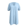 thumbnail image 6 of jtjvou Women's Casual Button Up Collared V Neck Dress Short Sleeve Solid Color Tunic Mini Dresses with Pockets Light Blue S, 6 of 7