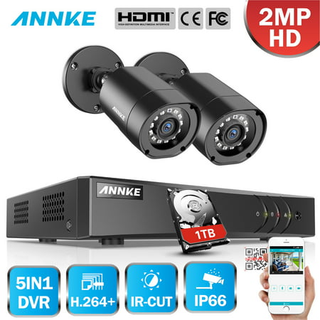 ANNKE 4CH 1080P Outdoor CCTV Video Home Security 2PCS Bullet Weatherproof Camera System Surveillance Kits With 1TB Hard Drive Disk