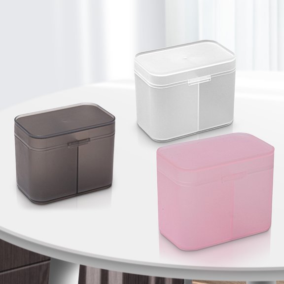 Naierhg Cotton Pads Organizer Multi-purpose Dust-proof Transparent Visible Desk Independent Double-Compartment Storage Box for Bathroom