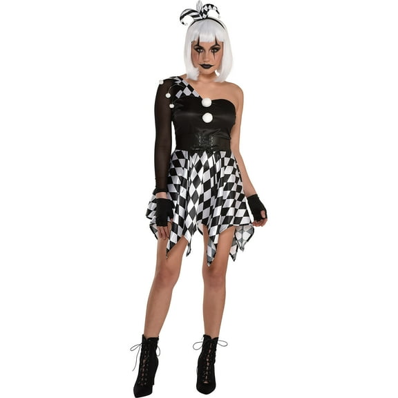 Amscan Naughty Jester Halloween Costume for Women, Large (10-12), Includes Headband, Dress, Fingerless Gloves