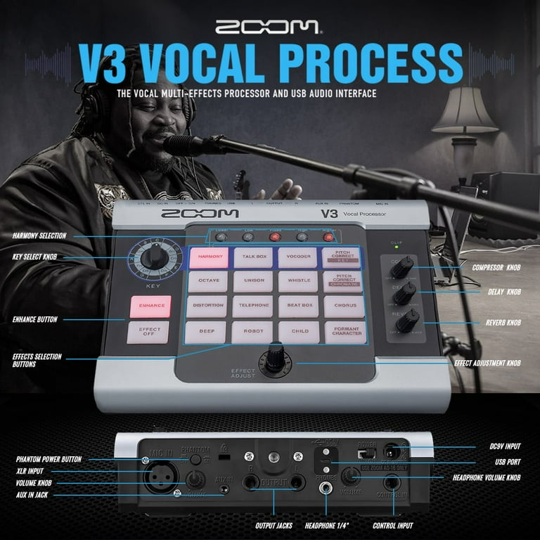Zoom V3 Vocal Processor, Effects Pedal, Battery Powered with