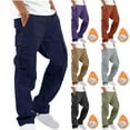 thumbnail image 6 of Qeaghou Men Cargo Pants Winter Fleece Lined Warm Pants Solid Multiple Pockets Straight Type Trousers, 6 of 7