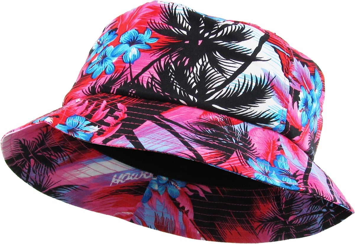 THE HAT DEPOT Floral Print Hawaiian Flower Summer Beach Bucket Hat 