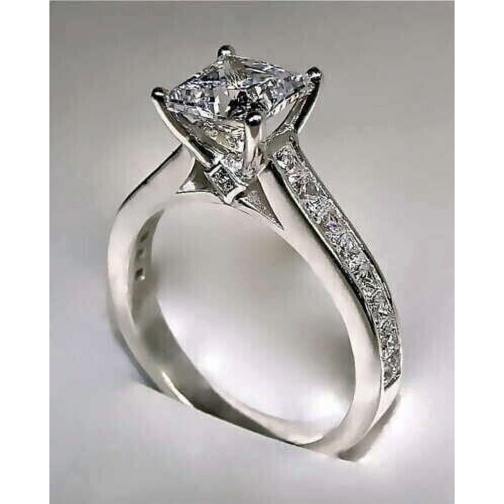 3Ct Princess Cut Simulated Diamond Women's Solitaire Engagement Ring 14K White Gold Plated