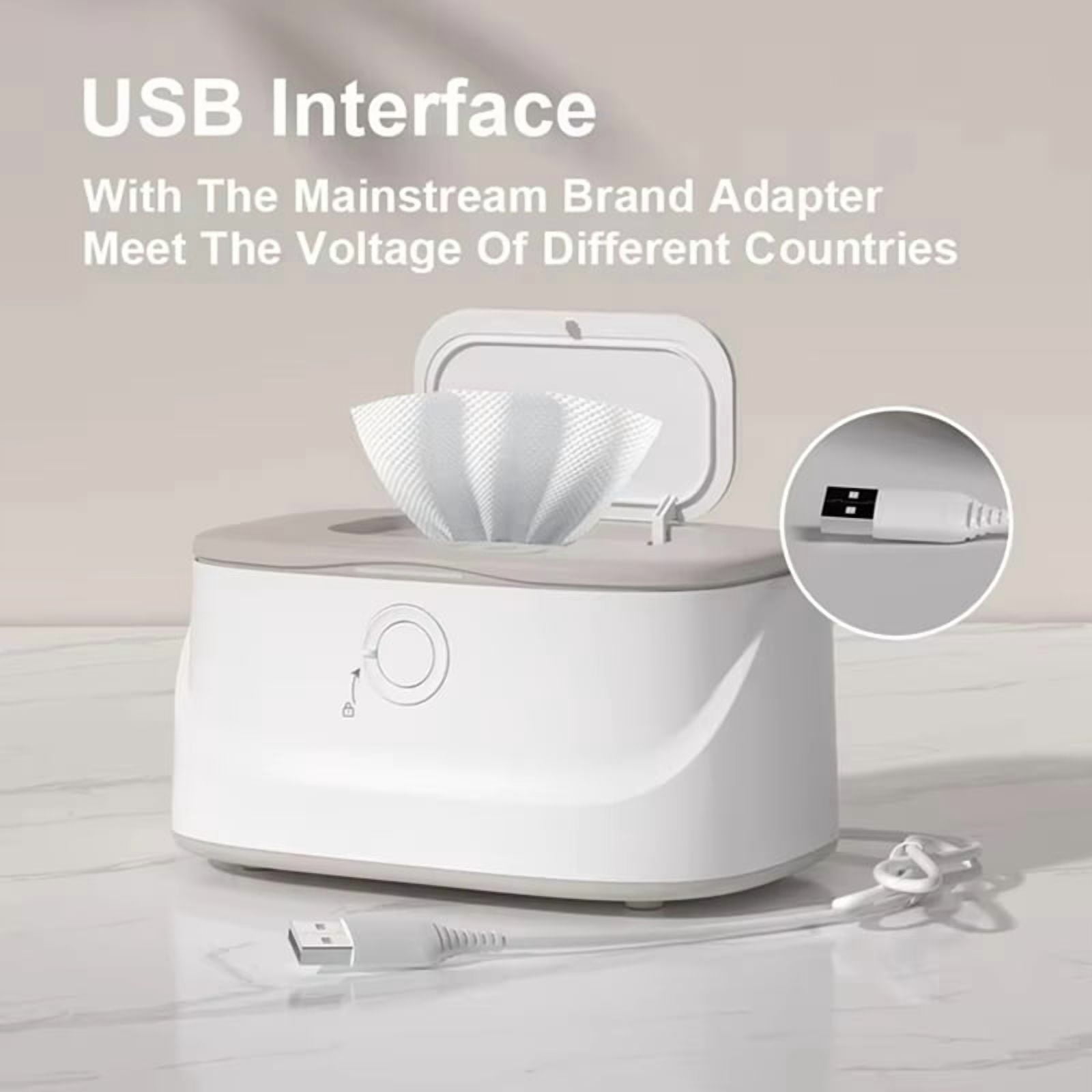 Portable Baby Wipes Warmer with USB Interface,3 Adjustable Gears, Night Light,Car-Friendly Thermostatic Wet Wipe Heater