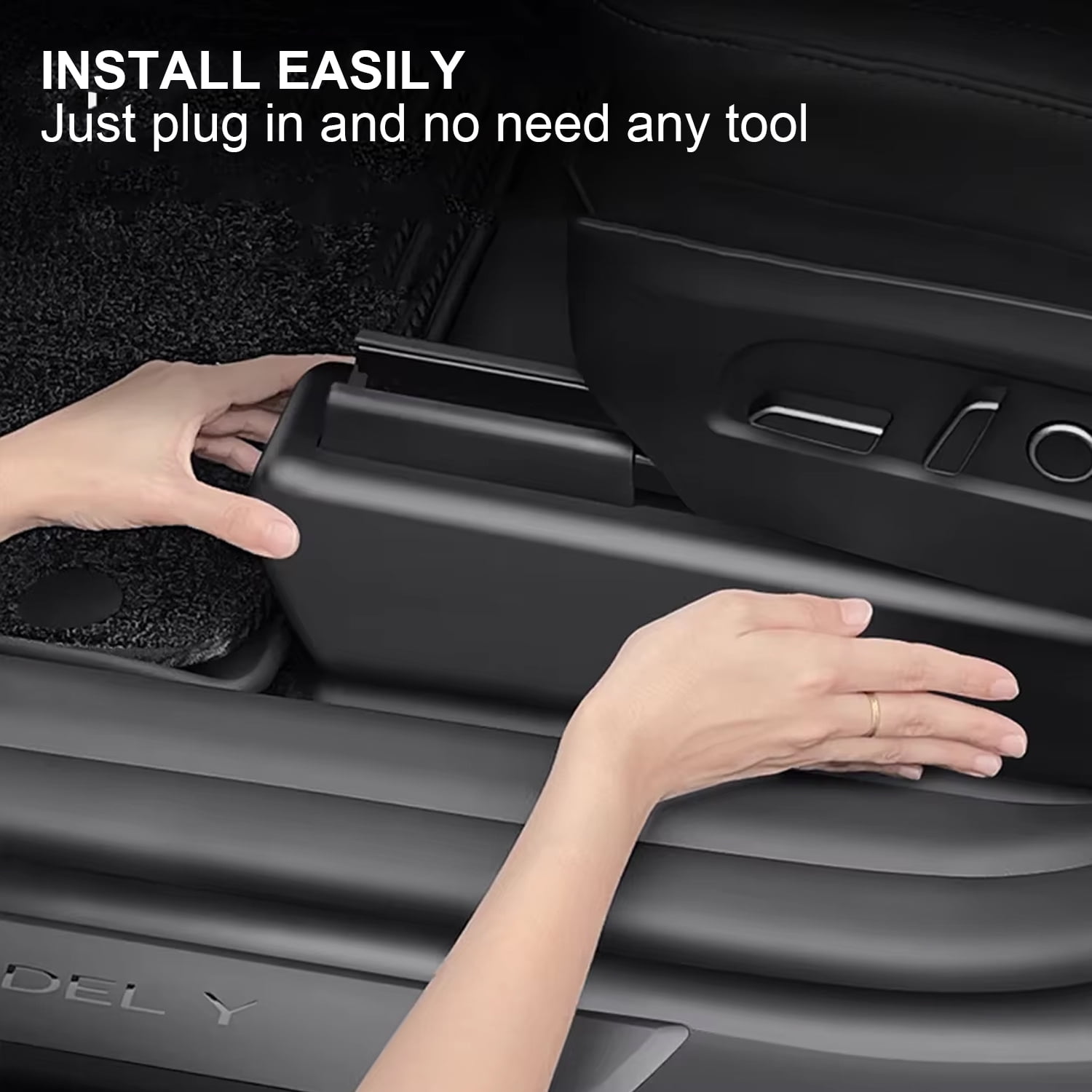 TJS for Tesla NEW Model Y (Juniper) Underseat Protector, Seat Slide Rail Cover Rear Row Under Seat Rail Anti-Kick Slide Fleece Interior Accessories 2025–2026