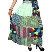 Mogul Women's Vintage Skirt Patchwork Printed Rayon Long Skirts
