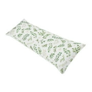 Sweet Jojo Designs Floral Leaf Body Pillow Case Cover (Pillow Not Included) - Green and White Boho Watercolor Botanical Woodland Tropical Garden