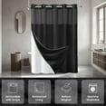 thumbnail image 3 of Waffle Weave Hookless Shower Curtain with Snap in Liner, DawnJoanHD Black Polyester Fabric Shower Curtains with See Through Top Window, 71" x 74", 3 of 9