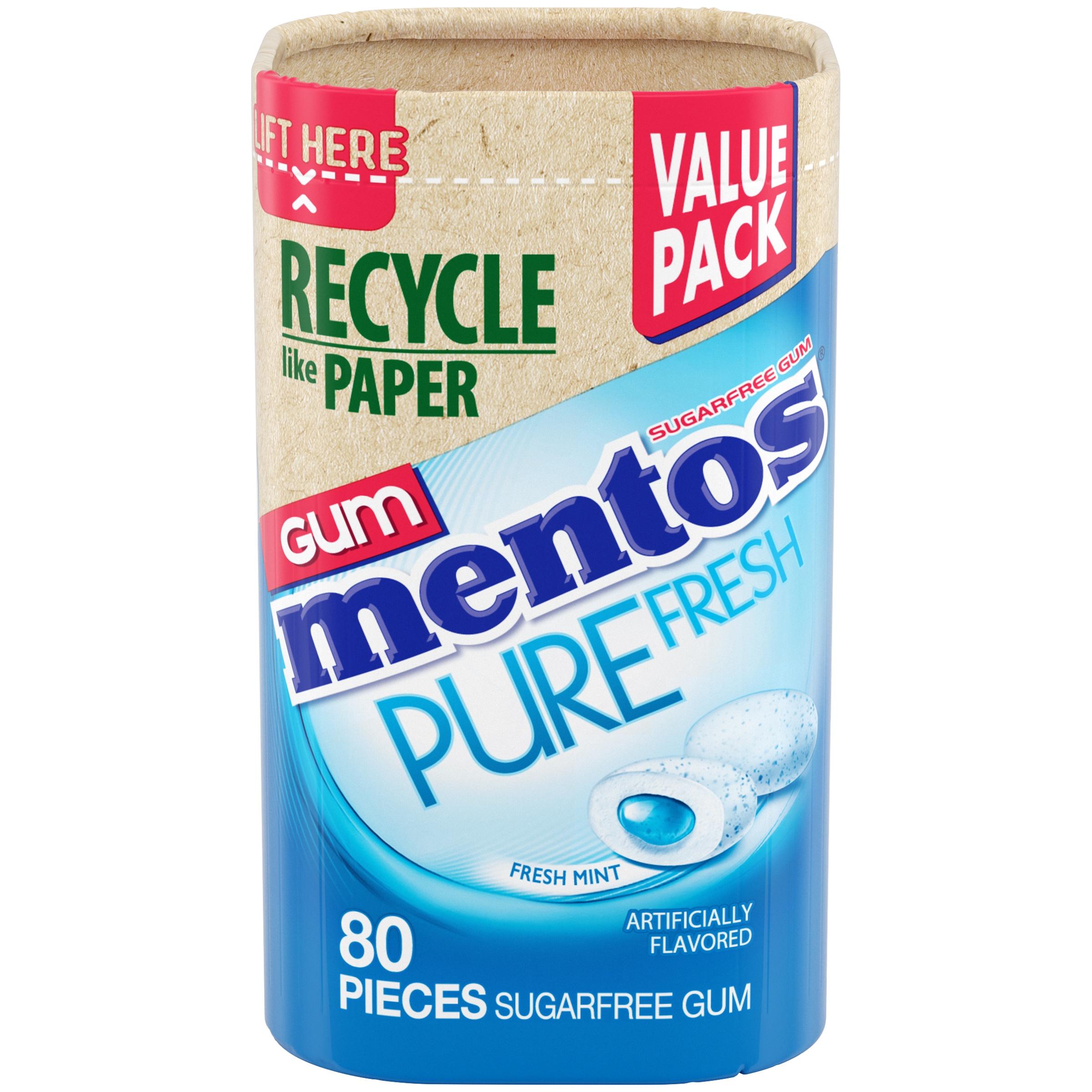 Mentos Pure Fresh Sugar-Free Gum, Paperboard Bottle, Fresh Mint, Peanut-Free, Regular Size, 80 Count - image 2 of 6
