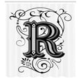 thumbnail image 3 of Ambesonne Letter R Shower Curtain, Antique R Typography, 69"Wx84"L, Black Grey White, 3 of 3