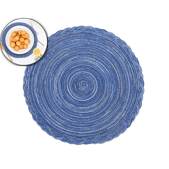 Round Placemats for Dining Table Woven Heat Resistant Non-Slip Kitchen Table Mats Diameter 7 Inch(Blue)