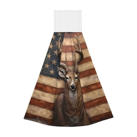 

Kdxio Deer American Flag Wall Hand Towel with Loop Hanging Towel Absorbent Tie Towels for Kitchen Tea Bar Bathroom Decor