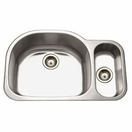 Small Bowl Stainless Steel Sink Houzer MG-3209SR-1 Medallion Designer Series Undermount Stainless Steel 70/30 Double Bowl Kitchen Sink, Small Bowl Right ()