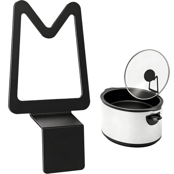 Wall Mounted Pot Cover Organizer, Stainless Steel Utensil Rest for Slow Cooker Lid Storage, M-Shape Design, Space-Saving Kitchen Countertop Solution for Lids, Cutting Boards, Black, 7.4 x 3.8 in