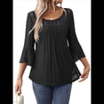 thumbnail image 3 of Blusa Elegante con Volantes para Mujer, 3/4, Cuello Redondo, Doble Capa, , Túnica. Negro L, 3 of 9