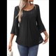 thumbnail image 3 of Blusa Elegante con Volantes para Mujer, 3/4, Cuello Redondo, Doble Capa, , Túnica. Negro L, 3 of 9