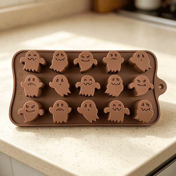 Ghost Face Molds, Halloween Silicone Molds for Chocolate, Candy, Jelly, Wax Melt, Ice Cubes, Cake Decorations(Light Brown#2)
