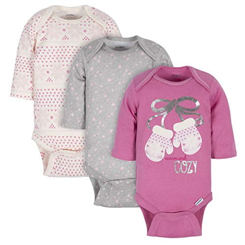 Baby Girls 3-Pack Long-Sleeve Onesies Bodysuit, Stars/fair Isle, 0-3 Months