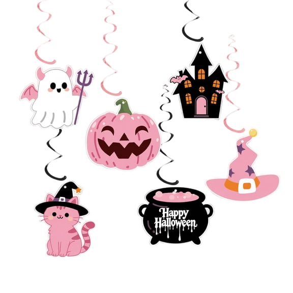 Pink Halloween Birthday Party Hanging Swirls Decorations, Ghost Pumpkin Ceiling Streamers for Pink Halloween Themed Birthday Party Room Decor