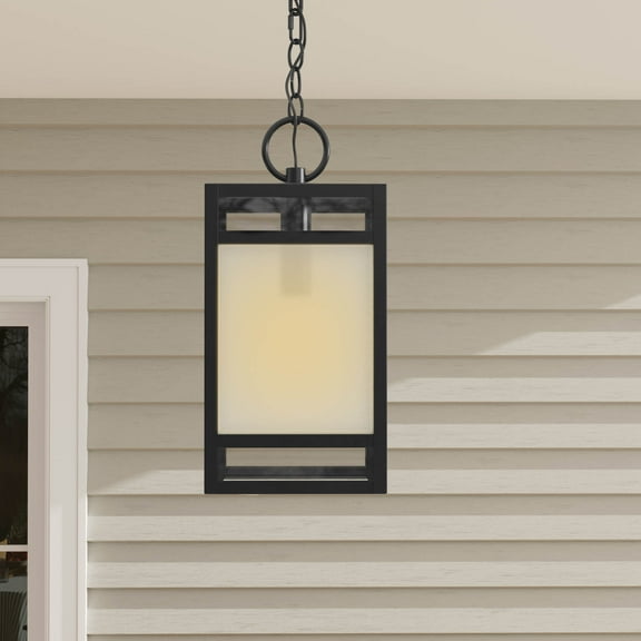 Parrish Collection One-Light Matte Black Clear and Etched Glass Modern Craftsman Outdoor Hanging Lantern