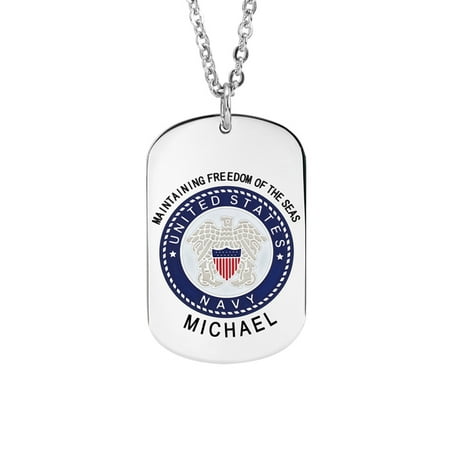 Stainless Steel Personalized Military Navy Insignia Dog Tag with an 18 inch Link