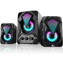 NJSJ Computer Speakers, USB-Powered 2.1 Small Desktop Speakers with Subwoofer, RGB Light 3.5mm Aux-in Connection for PC, Laptop