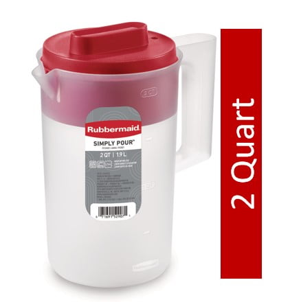 Rubbermaid, 2 Quart, 1 Pack, Red, Plastic Simply Pour Pitcher with Multifunction Lid