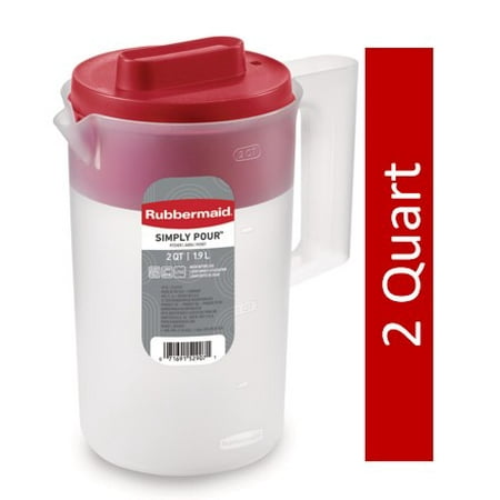 Rubbermaid, 2 Quart, 1 Pack, Red, Plastic Simply Pour Pitcher with Multifunction Lid
