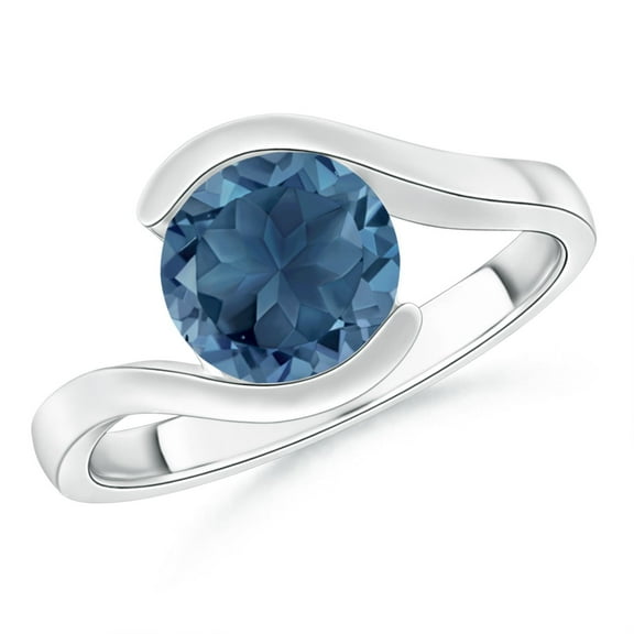 ANGARA Semi Bezel-Set Solitaire Natural London Blue Topaz Bypass Ring in Silver Size 6 (8mm Round 2.35 Cttw) - Gift for Mom