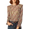 thumbnail image 1 of Allegra K Women's Floral Ruffle Shoulder Long Trumpet Sleeve Blouse, 1 of 6