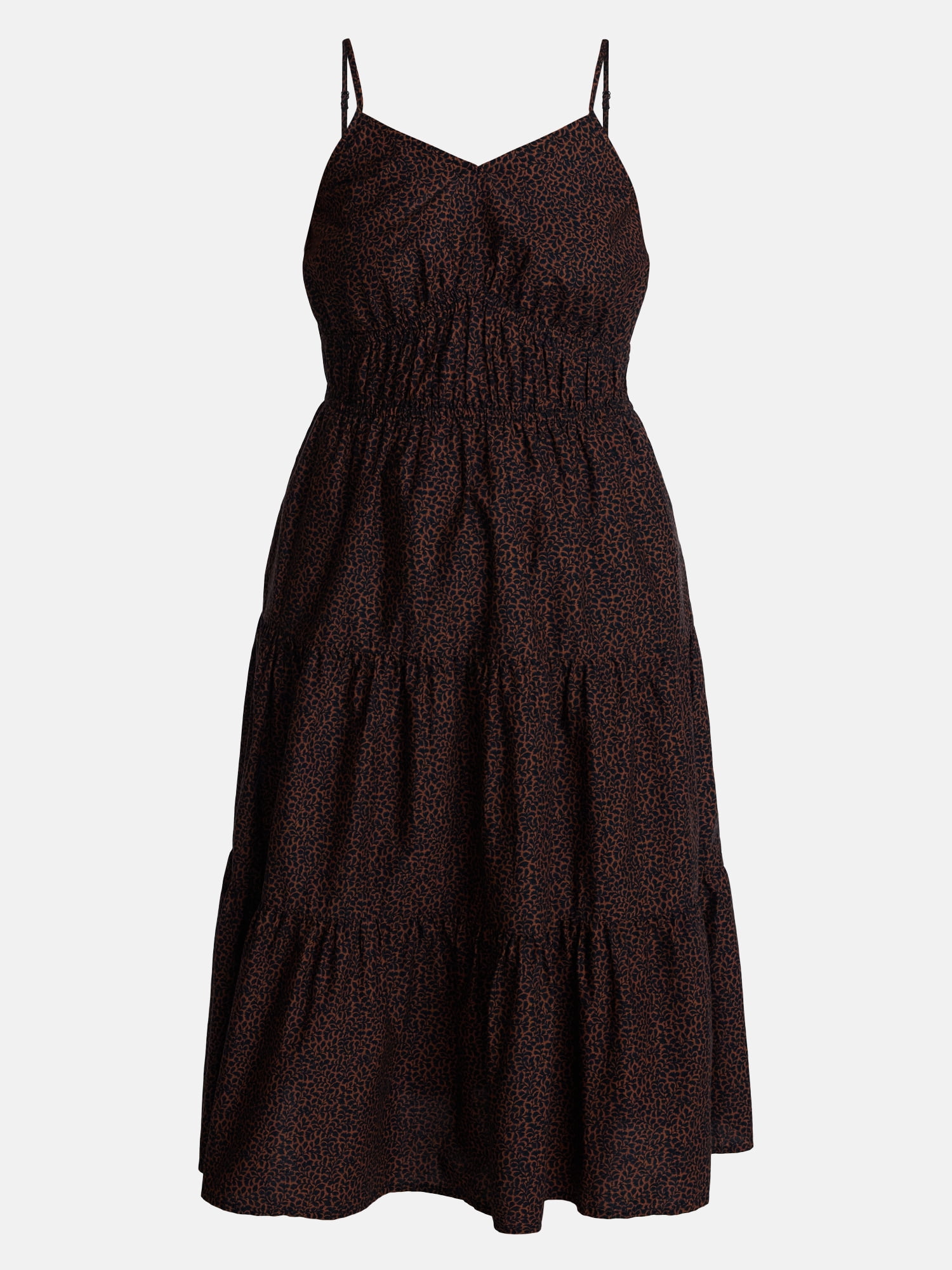 Time and Tru Women's Sleeveless Tiered Cotton Midi Dress, Sizes XS-XXXL