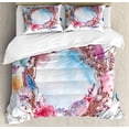 thumbnail image 1 of Spring King Size Duvet Cover Set, Floral Wreath with Branches Butterflies Feathers Happy Harvest Season Watercolor Art, Decorative 3 Piece Bedding Set with 2 Pillow Shams, Multicolor, by Ambesonne, 1 of 3