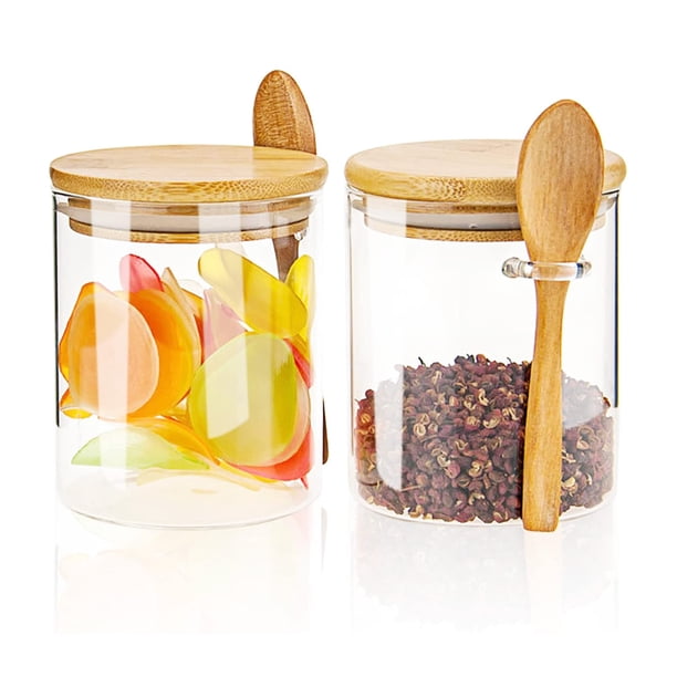 Recipientes de vidrio Povinmos 550 ml con tapa de bambú y cuchara