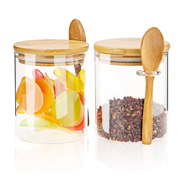 Recipientes de vidrio Povinmos 550 ml con tapa de bambú y cuchara