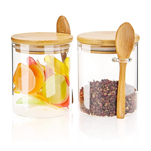 Recipientes de vidrio Povinmos 550 ml con tapa de bambú y cuchara