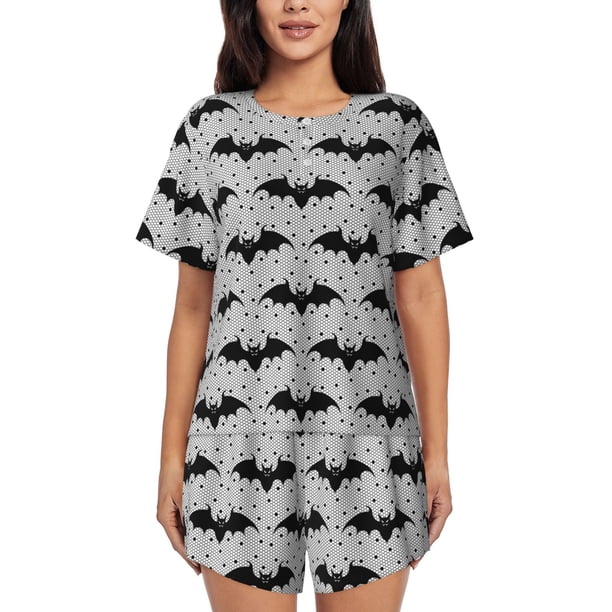 Fotbe Bat Conjunto de Pijama Estampado para Mujer, 2 Piezas, Ropa de Dormir con Camiseta de Manga Corta y Shorts Suaves-Medium